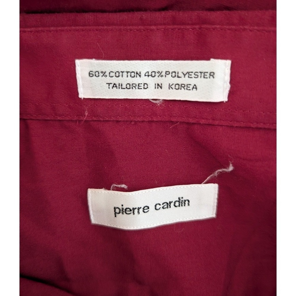 Pierre Cardin Button Down Shirt Mens 17.5 34/35 Burgundy Long Sleeve Collared - Picture 11 of 13